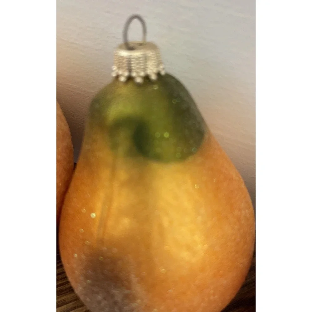 Krebs Blown Glass Christmas Ornament Sugared Pear Strawberry Germany Set